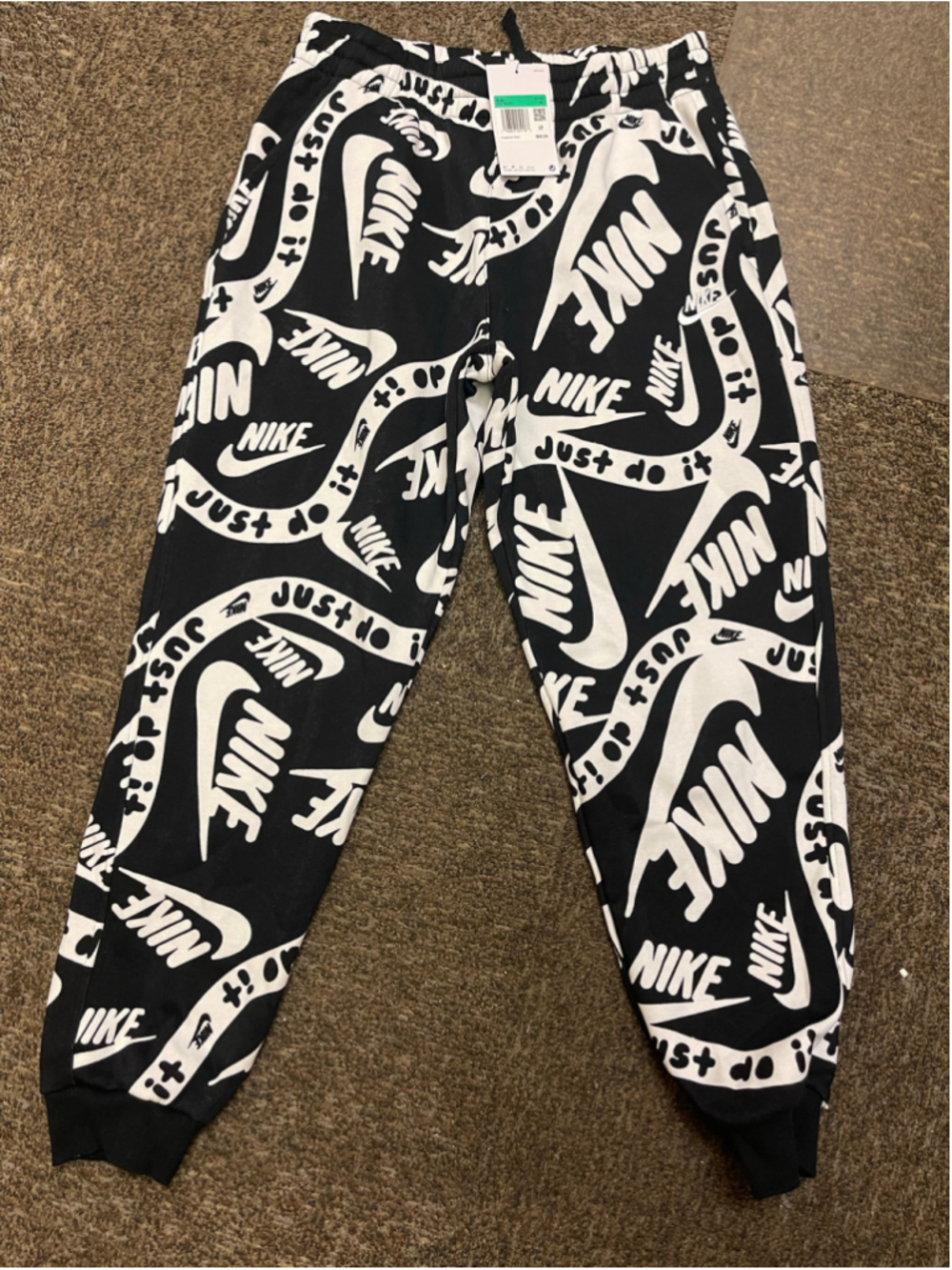 Boys Nike Joggers Sweatpants XL Black White Logo Print - Picture 2 of 5